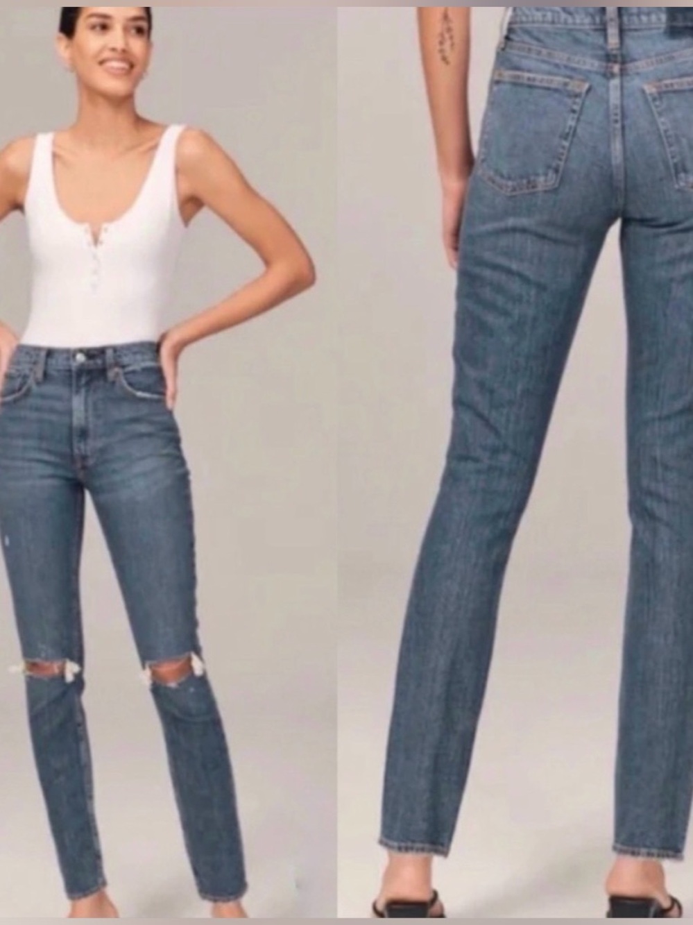 Abercrombie & Fitch Curve Love High Rise Skinny Distressed Jeans Size 28/6L NWOT
